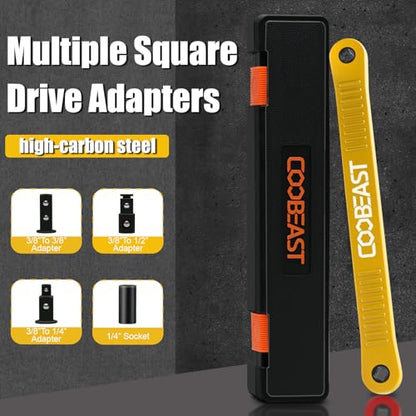 coobeast Offset Extension Wrench Impact Ready Socket Wrench Extender Tool with Versatile 1/4", 3/8", and 1/2" Square Drive Adapters, Universal Extensions Wrench for Small Place, Yellow - color: Yellow, size: 13.4 inch