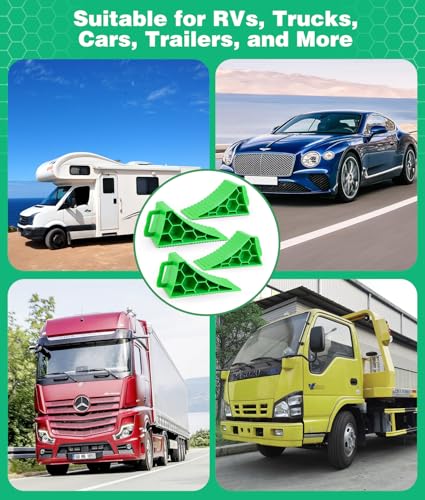 PAHTTO Wheel Chocks 4 Pack, RV Chocks with Handles for RV Trailer Camper Car Truck, Wheel Block Stopper for Tire, Strong RV Wheel Chocks Hexagonal Honeycomb Structure, RV Trailer Accessories, Green - color: Green
