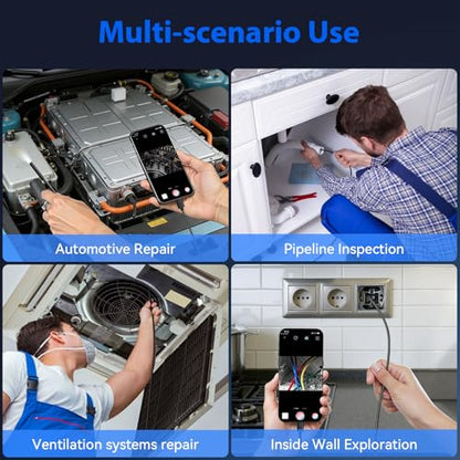 Endoscope Camera with Light, 1920P HD Borescope Tools with 8 Adjustable LED Lights, 32.8FT Semi-Rigid Snake Cord IP67 Waterproof Inspection Camera for iPhone, iPad, iOS and Android Phone - size: 32.8FT, style: Single Lens