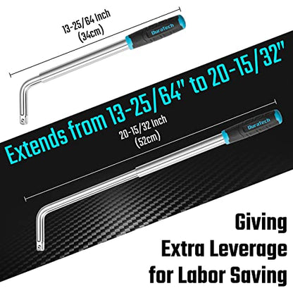 DURATECH Telescoping Lug Wrench | 17/19mm and 21/23mm Sockets, Wheel Wrench, Organizer Pouch Included