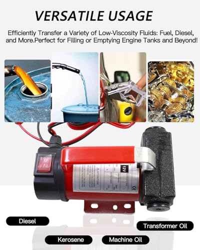 12V 13GPM Diesel Fuel Transfer Pump, 6.5FT Suction Hose & 13FT Discharge Hose for Diesel/Kerosene, with Nozzle & Fittings