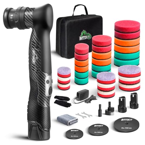 BATOCA S5 Cordless Mini Car Polisher Buffer Sander Rotary & Dual Action | Polishing Machine for Car Motorcycle Detailing Polish Buffing 1inch 2inch 3inch Polishing Pad Kit with 2 Battery 2000-5500RPM - color: All Black