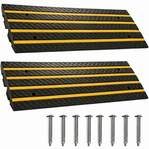 4 FT Rubber Curb Ramps for Driveway 2 Pack Car Vehicle Curbside Ramp | Heavy Duty 33,000 lbs Capacity Low Profile Slope Ramps, 2.6" Rise Anti-Slip for Vehicles RVs Truck Wheelchair Motorcycles - size: 48.8-inch-Long,2-Pack
