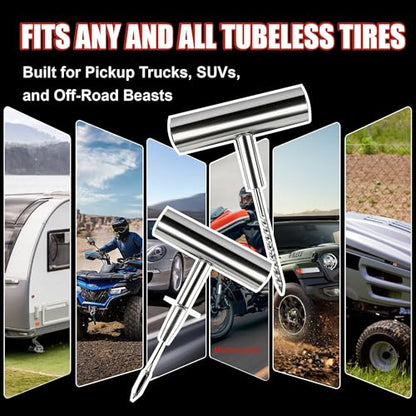 AWELCRAFT 68-Piece All-in-One Heavy Duty Tire Plug Kit – Professional Tire Repair Set, T-Handle Tools, Valve Kit, 40 Plugs, Pliers, Knife – Universal for Car - size: 68 Piece Repair Kit