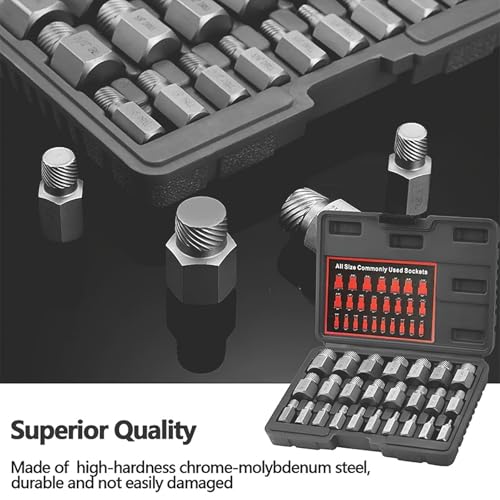 25-Piece Bolt Extractor Kit, 3/8 and 1/2-Inch Drive | High-Hardness CR-MO Lug Nut Remover Socket Set for Damaged Bolts and Automotive Repair