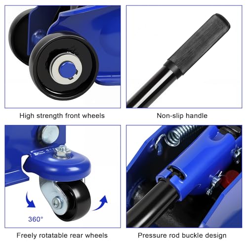 3 Ton Floor Jack (6600 lbs) - Heavy Duty Steel Low Profile Hydraulic Car Jack for Home Garage Use, Fast Lift Service Jack with Wheels, Lifting Range (5"-15.2") - color: Blue