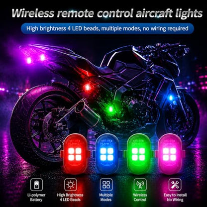 Upgraded 4PCS Mini Car Wireless LED Strobe Lights with Remote Control Wireless LED Lights for Car Motorcycle Bicycle Bike USB Rechargeable 8-Color Car Ambient Lighting Car Led Lights Interior