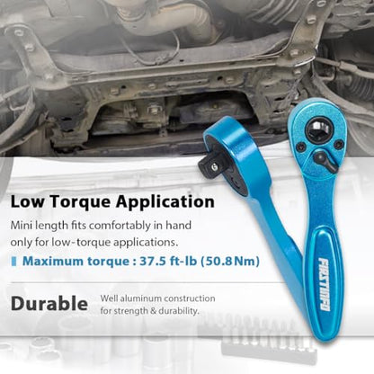 FIRSTINFO Dual-Drive 1/4 Hex Bit & Socket Micro Ratchet Wrench, 72-Tooth | 5° swing arc • Ball-detent retention • Aluminum body • 37.5 ft-lb max torque • Made in Taiwan - style: 1/4" Dual Drive Head