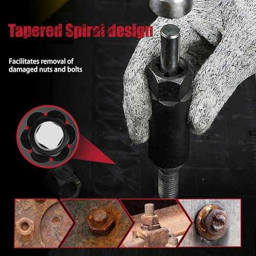 11PCS Bolt Extractor Set, Spiral Deep Well Sockets for Damaged Bolts | Cr-Mo steel, Reverse spiral grip, Deep well design, 3/8" adapter included, fits stripped, Rusted bolts and spark plugs