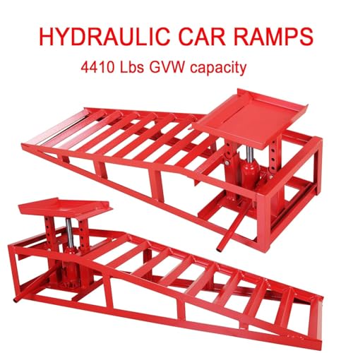 GarveeTech 2 Pack Hydraulic Car Ramps - 8820 LBS Capacity Low Profile Car Lift Service Ramps for Automotive Truck Trailer Garage Auto Car Repair Frame, Red