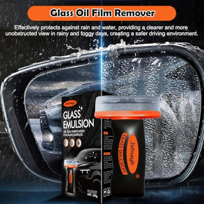 Oil Film Remover for Car Windowshield, Windows & Rearview Mirror - Auto Glass Cleaner Emulsion Cleaner Kit, Remove Grease, Road Grime, Water Sport, Improve Visibility for Safe Driving