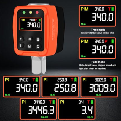 1/2" Digital Torque Adapter - 12.5-250 Ft-Lb, Converts Any 1/2" Ratchet tool to Torque Wrench, Electronic Torque Converter with 3/8" & 1/4" Adapters, Buzzer & LED Alerts, for Bike, Motorcycle & Car - style: 1/2-Inch 12.5-250 Ft-Lb
