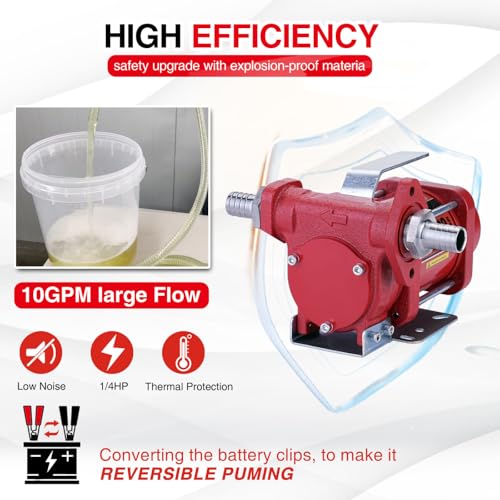 TOPWAY 12V DC Gasoline Fuel Pump 10GPM Self-priming Oil Transfer Pump With Handle, Overheat Protection, Explosion-Proof, Built-in Bypass, for Gasoline Fuel Diesel Kerosene Removal,Red - style: 12V 10GPM
