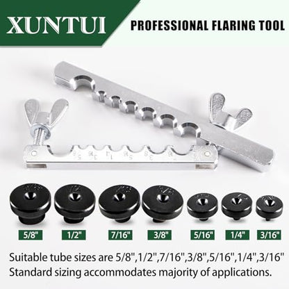 Brake Line Flaring Tool Kit, 3/16"-5/8" Double & Single | 7 Adapters, Red Storage Case, for Copper & Aluminum Brake, Fuel and Soft Metal Tubing