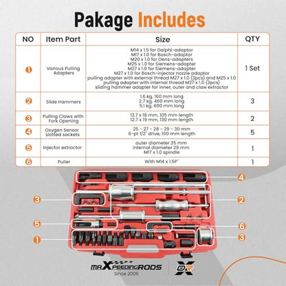 maXpeedingrods 40 Pcs Diesel Fuel Injector Puller Removal Tool, Auto Truck Diesel Injector Extractor Removal Tool, Slide Hammer Fuel Injector Removal Tool Kit for Diesel Engines - style: Hammer injector puller