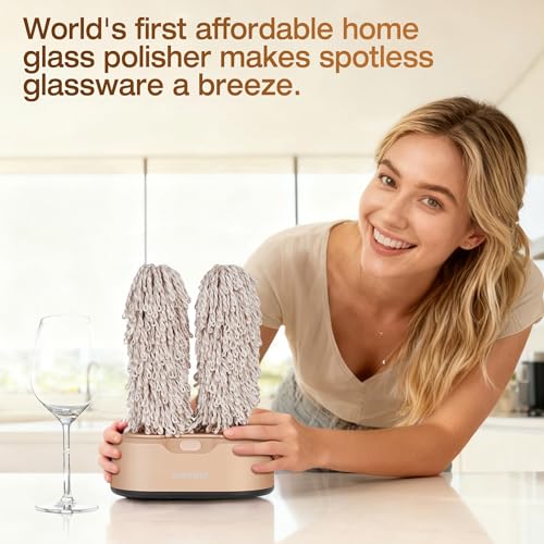 Home Glassware Polisher, World's First Affordable Spinning Glass Polisher, 600 RPM Dries, Polishes, All Glasses, Wet Glass and Spin For Sparkling Glassware, Champagne, Premium Painted - color: Champagne