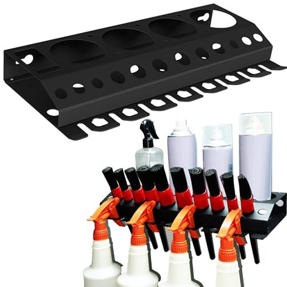 Bottle Storage Rack, 1pc-Black | Detailing Brush Organizer, Spray Bottle Storage Rack, 3/8" Air Tool Holder, For Garage and Workspace