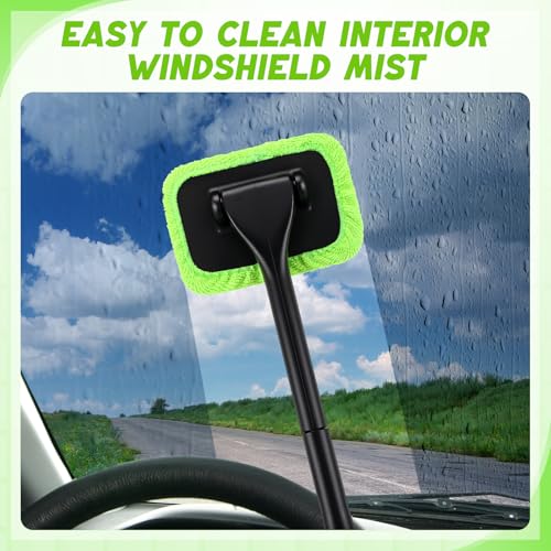 FoldTier 8 Pcs Car Windshield Cleaner Tool Kit with Removable Handle, Microfiber Towel Pads, Brush, Empty Spray Bottle for Auto Glass Wiper Suvs Rvs & Home Windows(Green) - color: Green
