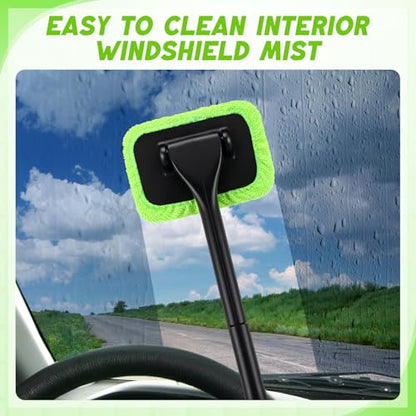 FoldTier 8 Pcs Car Windshield Cleaner Tool Kit with Removable Handle, Microfiber Towel Pads, Brush, Empty Spray Bottle for Auto Glass Wiper Suvs Rvs & Home Windows(Green) - color: Green