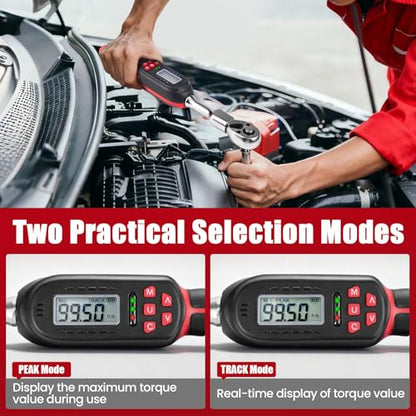 Adjustable Digital Torque Wrench 5-100 ft.lb/6.8-135 N.m, Interchangeable Electronic Torque Wrench with 42 mm Open End and 1/2 inch Ratchet, 2% Accuracy, LED Buzzer Alert, for HVAC - color: Red
