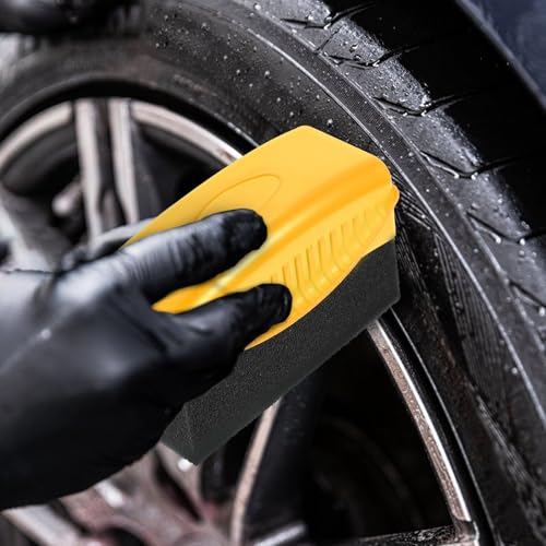UKCOCO 2pcs Car Tire Waxing Brush with Lid Auto Polishing Sponge Applicator Pads for Wheel Cleaning and Tire Shine Sturdy Yellow Sponge Set for Car Detailing