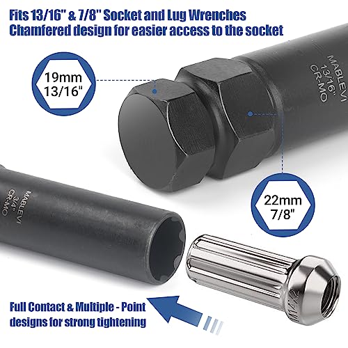 MABLEVI 8PCS Wheel Lock Removal Kit, SAE Metric Locking Lug Nut Master Key Set for Aftermarket and Factory Wheel Tire Keys, Removing Spline Lug Nut Socket - size: Standard 8pcs