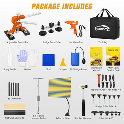 GOOACC 100 PCS Car Dent Puller Paintless Dent Removal Tool Adjustable Lifter Bridge Pullers 2 in 1 T-Bar Slide Hammer Glue Gun Reflector Board Repair Kit for Car Dents Hail Damage Door Body Ding - color: 100PCS Dent Puller Kit