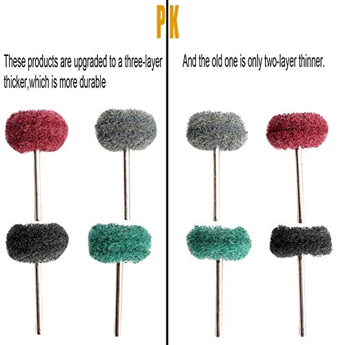 FPPO 100PCS Abrasive Buffing Polishing Wheel Set for Rotary Tool,Mini scouring pad Brush Polishing kit, Removal of Rust,Deburring on Metal Surface,with 3mm Mandrel - style: mix100pcs