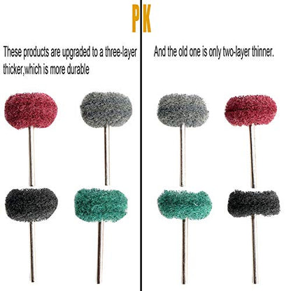 FPPO 100PCS Abrasive Buffing Polishing Wheel Set for Rotary Tool,Mini scouring pad Brush Polishing kit, Removal of Rust,Deburring on Metal Surface,with 3mm Mandrel - style: mix100pcs