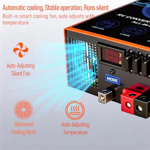 80 Amp RV Power Converter, 120V AC to 12V DC RV Converter Battery Charger, Compatible With Lithium Batteries Lead-Acid Batteries, Adjustable Voltage 13V-16.5V, Suitable for RV, Boat & Off-Grid Systems