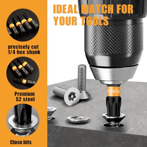 MulWark 14-Piece Security Torx Bit Set – T5-T40 Star Bits Set, 1'' S2 Steel Tamper-Resistant Bits with Magnetic Bit Holder, 1/4" Hex Shank – Christmas Gift, Holiday Tool Set, Xmas Stocking Stuffer - style: 1” Torx Bits 14 PCs
