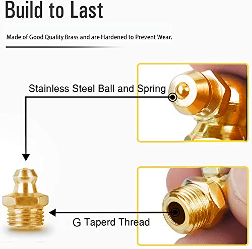 M8 x 1mm Metric Thread 90 Degree Angled Brass Hydraulic Zerk Grease Nipple Fitting，PACK OF 10 - size: M8x1/90 Degree Angled