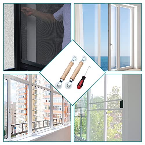 3 Pcs Window Door Screen Repair Kit | Screen Spline Roller Tool, Wooden Handle, Nylon Bearing Wheels, Removal Hook