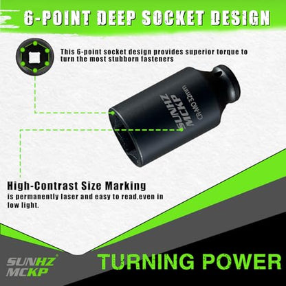 SUNHZ MCKP 32 mm Impact Socket | Metric 1/2 In Drive Axle Nut Socket | 6 Point Design | Deep Well Hub | Chrome Molybdenum Steel | Axle Shaft Nut Remover - color: Metric, size: 32 mm