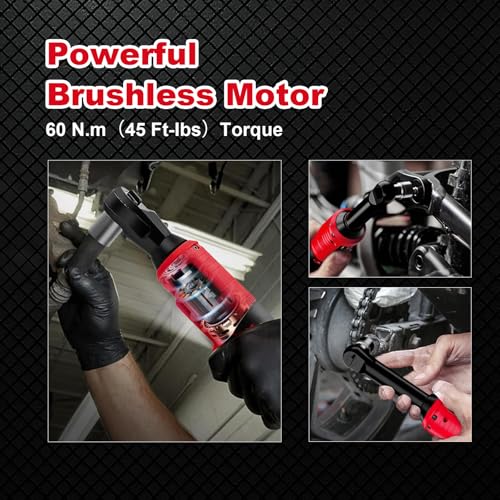 3/8" Ratchet Wrench Compatible with Milwaukee 18v Battery,Brushless Motor 400rpm Variable Speed 45 Ft-lbs(60 N.m) Ft-Ibs Power Tools 7 Sockets, 1/4" Adapter, 3" Extension Bar for car