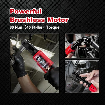 3/8" Ratchet Wrench Compatible with Milwaukee 18v Battery,Brushless Motor 400rpm Variable Speed 45 Ft-lbs(60 N.m) Ft-Ibs Power Tools 7 Sockets, 1/4" Adapter, 3" Extension Bar for car