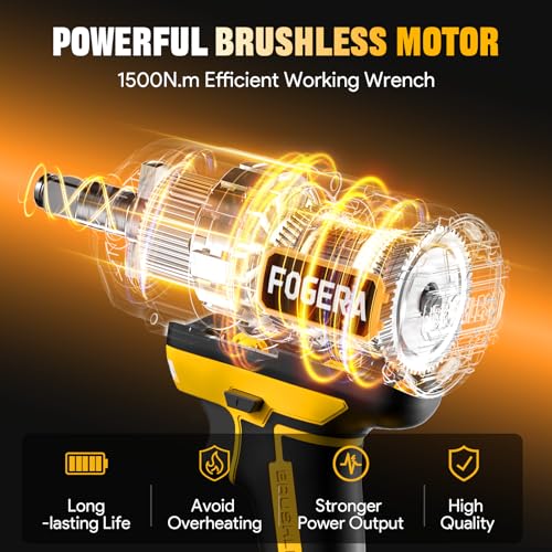 Cordless Impact Wrench 1/2 Inch - Compatible with Dewalt 20V Batteries, 1100 Ft-lbs (1500N.m) High Torque Impact Driver, Brushless Impact Gun with 3 Speed Modes & LED Light (Battery Not Included)