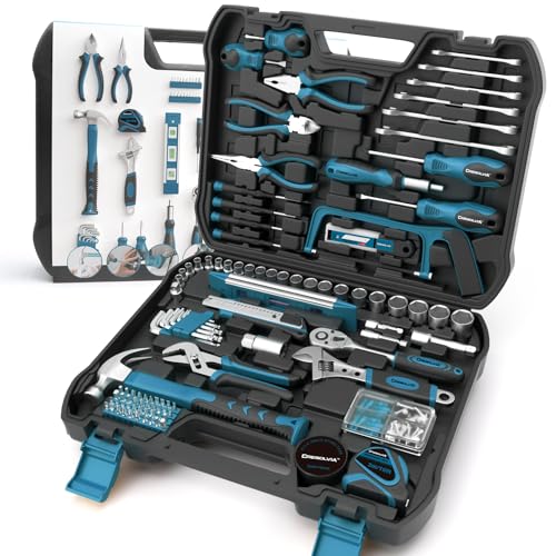 Home Tool Kit 199 Piece Basic Household Auto Repair Tool Set Car Toolbox General Hand Tool Kit for Home Men Women DIY with Plastic Toolbox (Blue and black) - color: Blue and Black