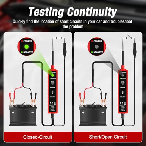 Power Circuit Probe Tester Automotive, 6V-24V DC Car Test Light | Circuit Short&Open Finder, Car Circuit Tester Diagnostic Tool with Continuity/Component/Grouding/Polarity Test - color: CC0361-Red