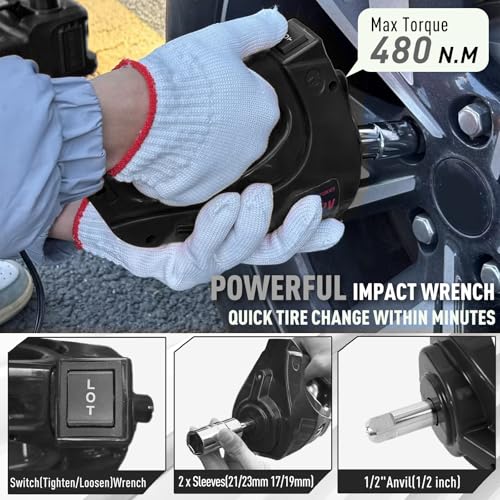 Electric Car Jack Kit 5 Ton 12V Hydraulic Floor Jack with Impact Wrench and Inflatable Pump for SUV Car Emergency Repair Tire Change Kit with LED Light - color: Black With Wrench