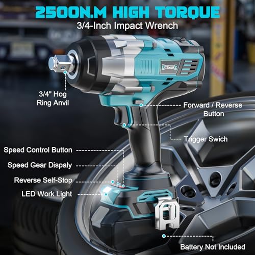 DIYtoolifz 3/4" Cordless Impact Wrench Compatible with Makita 18V Battery: 1850FT-LBS(2500N.m) High Torque Impact Driver, Auto-Stop Reverse, 4-Speed Heavy Duty Impact for Car/Truck/Mower(Bare Tool) - size: 3/4 inch, style: Compatible with Makita 18V Batte