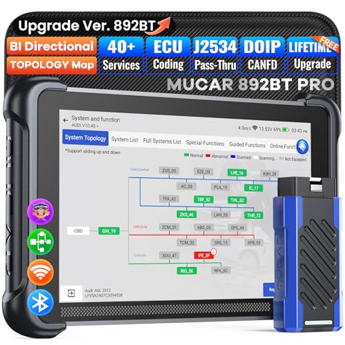 MUCAR 892BT PRO OBD2 Scanner with Topology Map, AI-Assisted Diagnostic Tool | Up Ver.of 892BT, J2534 Pass-Thru, OEM Diagnostics, 3000+ Active Test, ECU Coding, 40+ Services, Lifetime Update