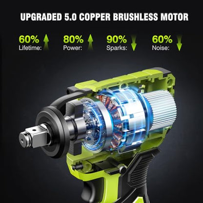 Robustrue Cordless Impact Wrench, 590Ft-lbs (800N.m) Brushless 1/2 inch, 2800RPM High Torque Impact Gun, 2x 4.0Ah Battery, Charger, 4 Sockets, Electric Impact Wrench for Car Home - size: 800N.m