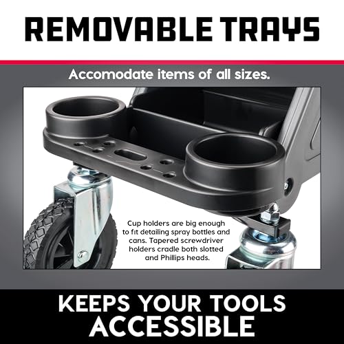 Powerbuilt Big Wheel Rolling Seat, Off-Road Series, Locked in Tool Trays, Heavy-Duty Wheels for Gravel and Rocks - Grey 642965ECE