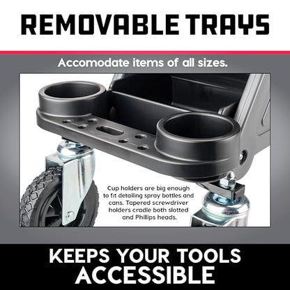 Powerbuilt Big Wheel Rolling Seat, Off-Road Series, Locked in Tool Trays, Heavy-Duty Wheels for Gravel and Rocks - Grey 642965ECE