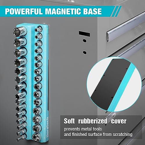 DURATECH Magnetic Socket Organizer, 3/8" Metric Socket Tray Holds 30 Standard & Deep Sockets, Magnetic Sockets Holder - size: 3/8" DR, Metric