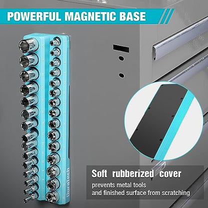 DURATECH Magnetic Socket Organizer, 3/8" Metric Socket Tray Holds 30 Standard & Deep Sockets, Magnetic Sockets Holder - size: 3/8" DR, Metric