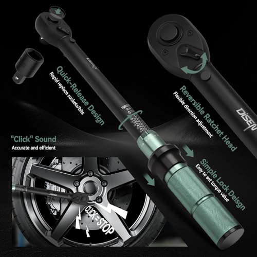 DISEN 9PCS Click Torque Wrench Set 1/4" 3/8" 1/2" Drive 20-220 In.lb, 5-45 Ft.lb, 10-170 Ft.lb with 6 Adapters, ±3% Accuracy, 72-Tooth, Dual Scale, Storage Case for Bike, Motorcycle, Car, Truck Repair - size: 9 PCS Set (Normal torque)