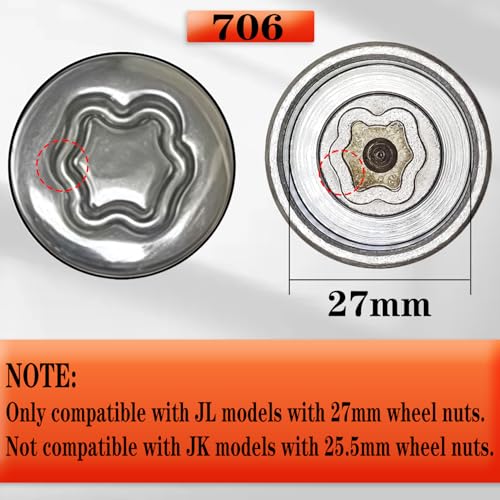 JL 706 for 27mm Nuts, Wheel Locking Nut Key for Jeep (JL) Dodge | Wheel Lock Nut Socket Adapter, Anti-Theft Lug Nut Removal Tool, Anti-Theft Screw Remover, Repair Tool, Tyre Fitting, garage - size: 706