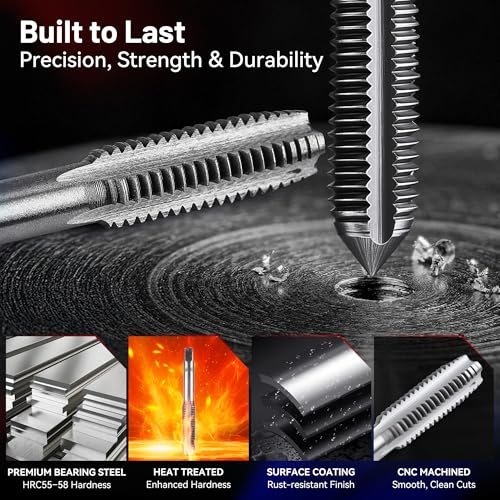 KOOPOOL Tap and Die Set, 80PCS SAE＆Metric Thread Repair Kit(Standard 80PCS) | Premium 52100 Bearing Steel Tap & Die Set, Internal External Thread Tool Kit for Automotive, DIY, Metal Repair (NC/NF/NPT)